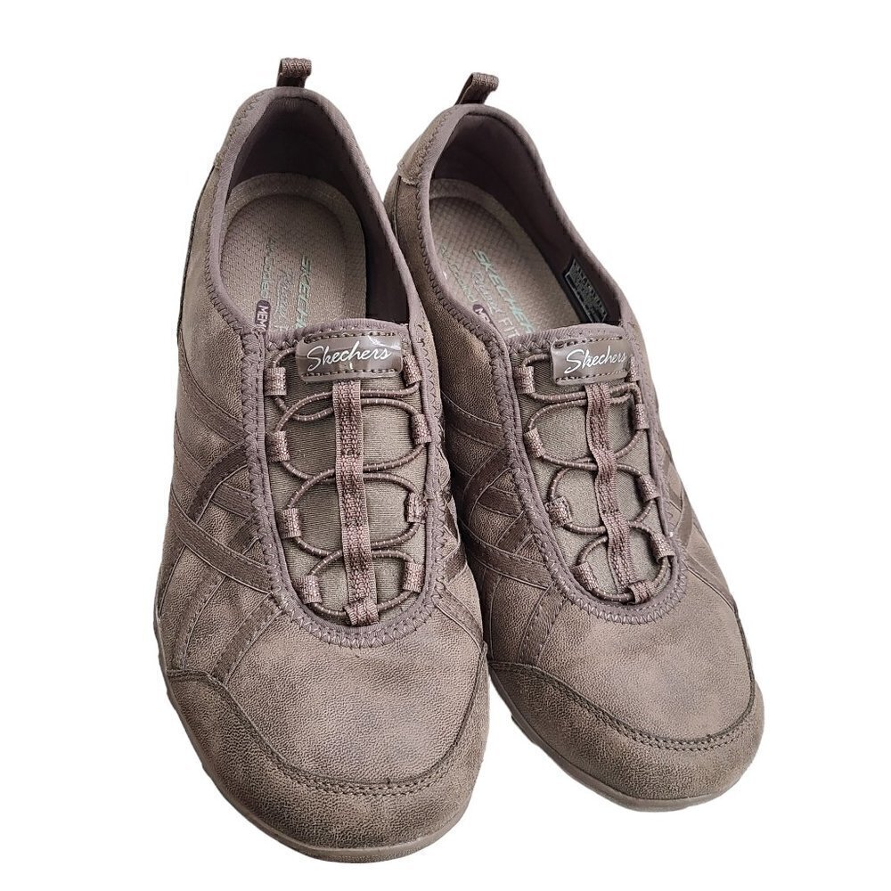 Skechers Brown Breathe Easy Remember Me Vegan Leather Bungee Slip On Sneaker